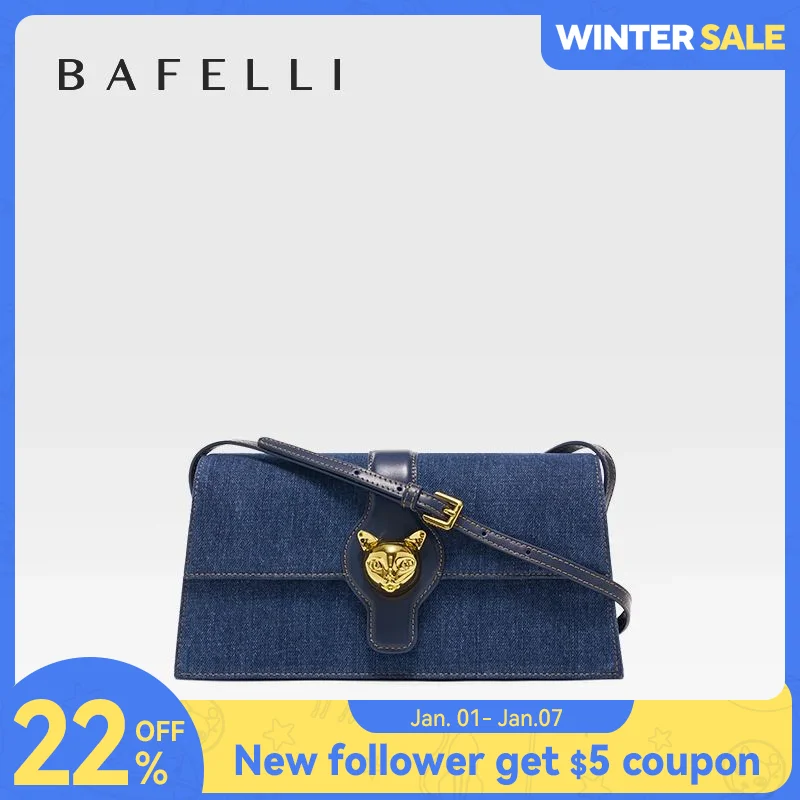 BAFELLI CAT 2023 NEW WOMEN'S BAG LUXURY BRAND FASHION RETRO STYLE DENIM TRENDING SHOULDER CLUTCH FEMALE LEATHER FLAP PURSE