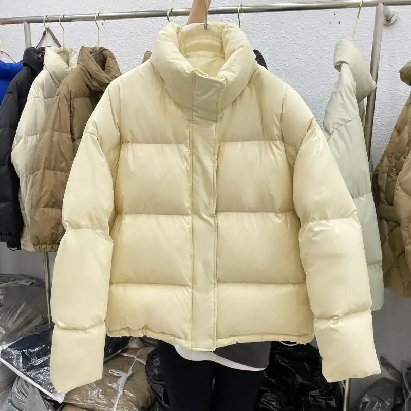 

Новая женская короткая пуховая куртка в корейском стиле с воротником-стойкой, свободного кроя, утепленная, укороченная, маленький размер, пуховик, верхняя одежда, милая