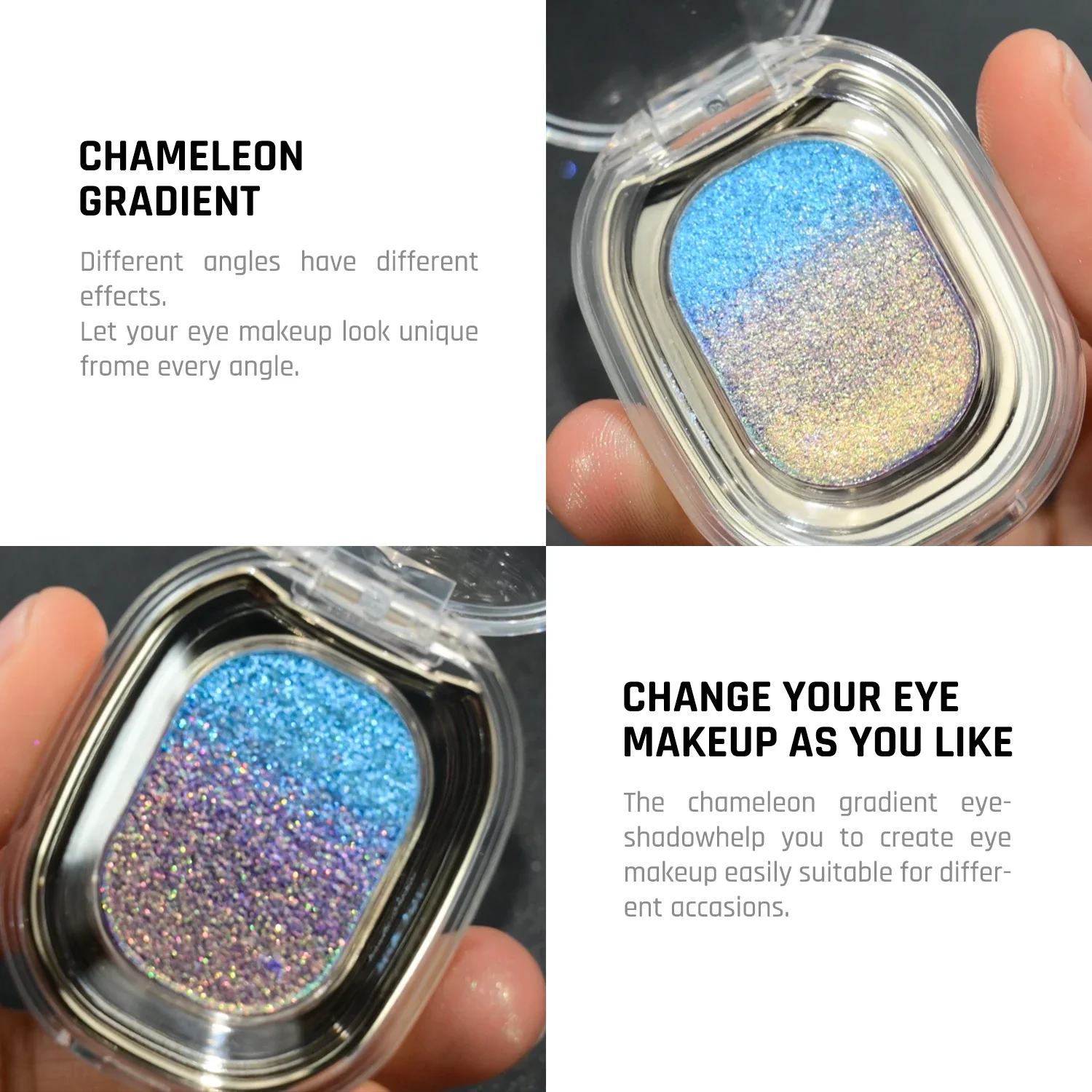 CHARMACY Multichrome Glitter Gradient Eyeshadow Hightlight Brighten High Pigmented Metallic Shiny Face Makeup