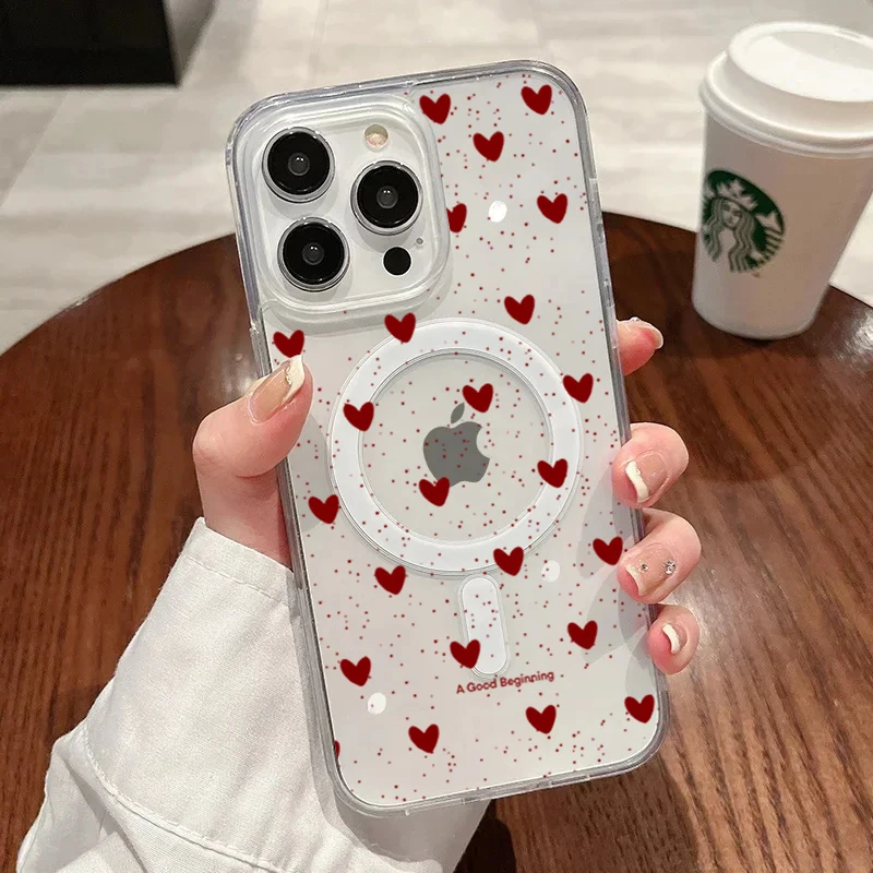 INS Red Love Heart Sexy Transparent Silicone Case For iPhone 16 17 15 14 13 12 11 Pro Max Shockproof Clear For Magsafe TPU Cover view 2