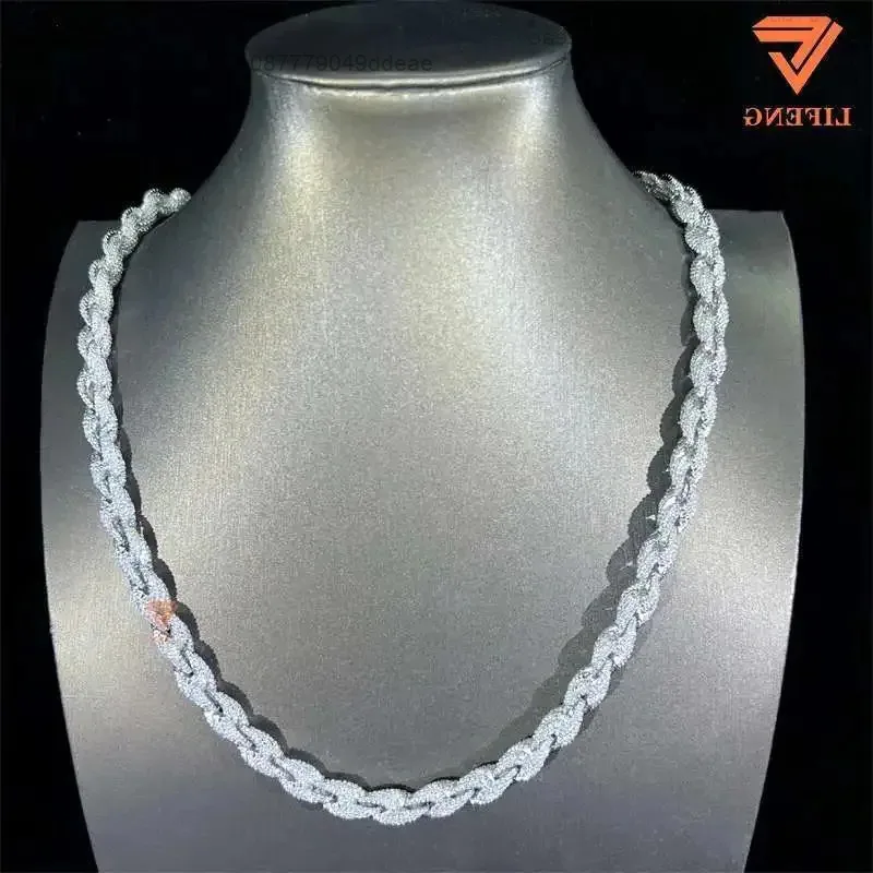 

Твист-цепочка толщиной 8 мм, твердое серебро 925 пробы, Iced Out Vvs, муассанит, бриллиантовая веревочная цепочка, кубинская цепочка для мужчин, цепочка в стиле хип-хоп