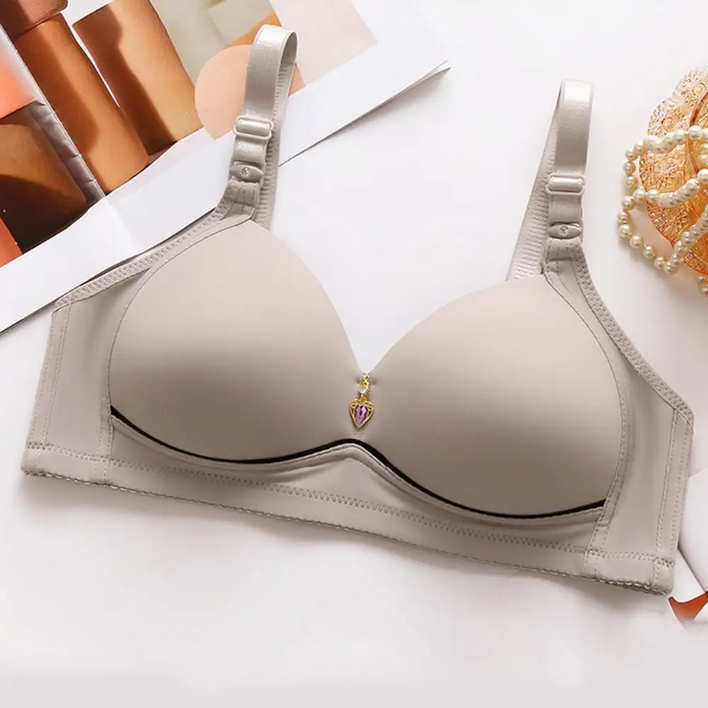 Soft Lady Bra Solid Color Foldable Smooth Surface Lady Brassiere  Rhinestone Decor Women Brassiere Female Underwear