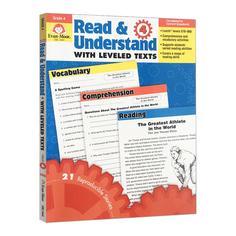 

Evan-Moor Read & Understand with Leveled Texts, Grade 4 Workbook,aged 8 9 10 11, English book 9781608236732