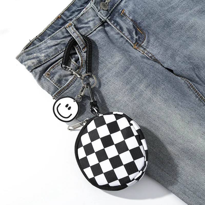 

Unisex Coin Purse Trendy Plaid Smiley Face Simple Fashion Versatile Bag Accessories Keychain Mini Earphones Lipstick Storage Bag
