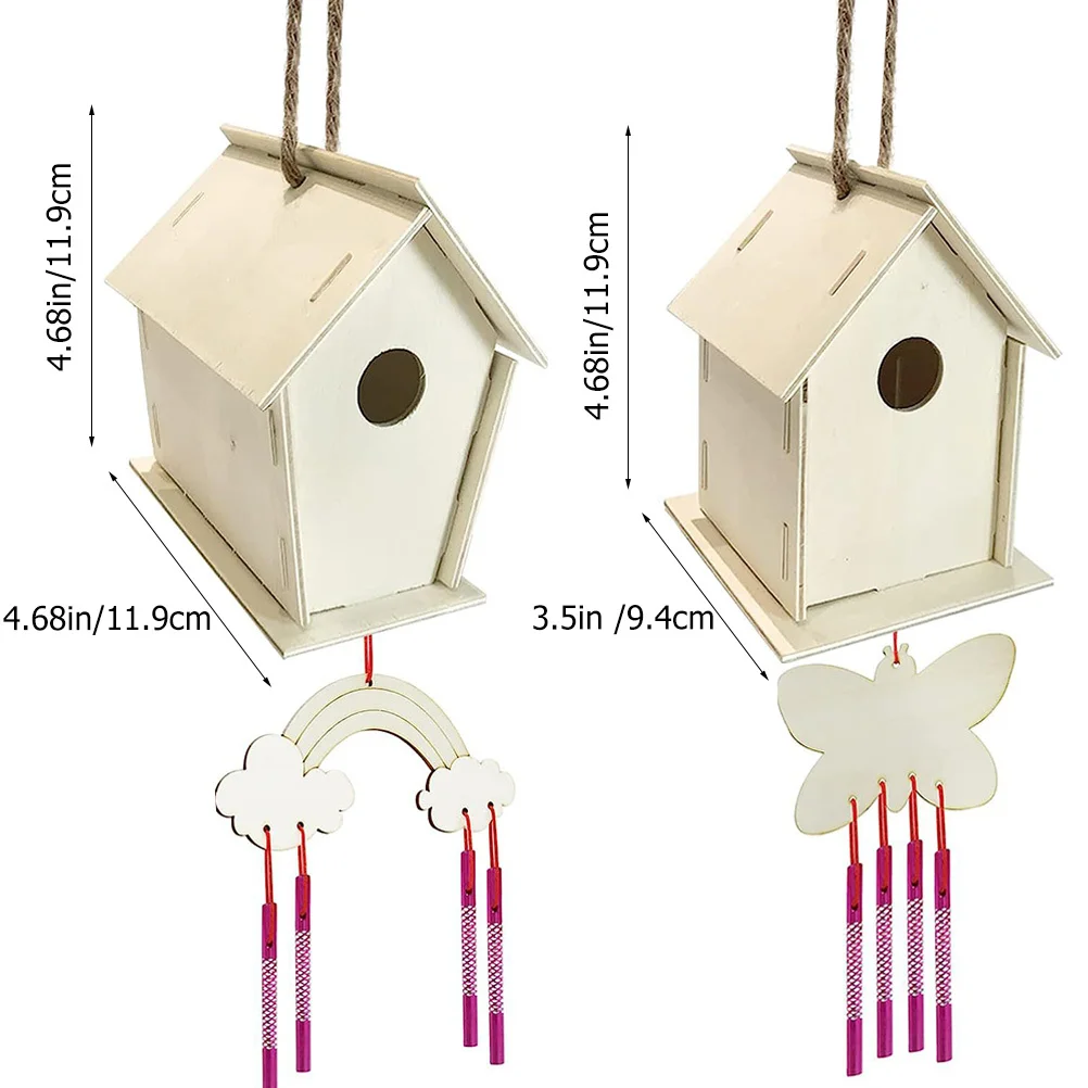 Kit de carillon éolien pour maison d'oiseau, 1 ensemble, peinture de construction, Kit d'art en bois, Expression créative, développement de la Coordination œil-main
