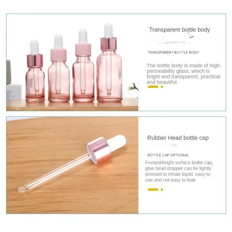 Flaconi contagocce riutilizzabili 5-100ML coperchio rosa contenitore cosmetico liquido per aromaterapia in vetro rosa per pipetta di olio essenziale