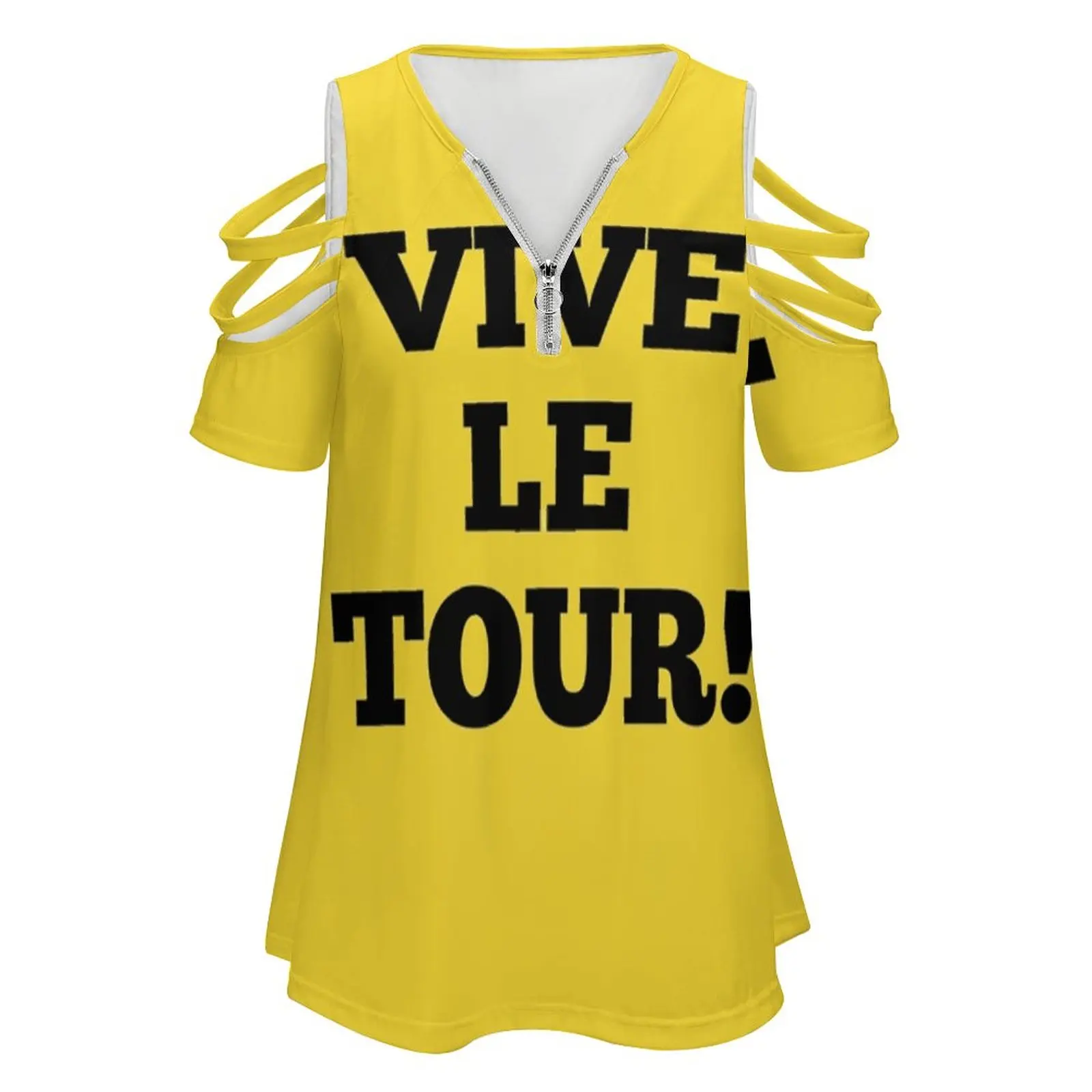 Vive Le Tour! Women Zipper Sexy Printed Vintage T Shirts Tops Full Print T-Shirt Vive Le Tour Cycling Yellow France French