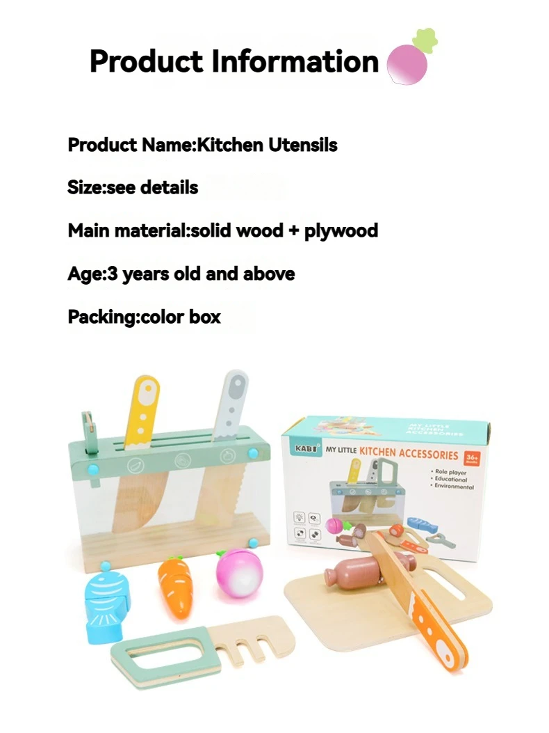 Wooden Kitchen Toy Tableware and Food Set for Role Play description 4