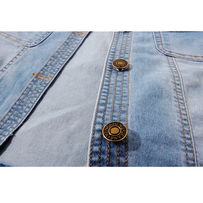 

Autumn New Fashion Casual Loose 3XL Short Jeans Jacket For Women Blue O-Neck Three Quarter Sleeve Denim Jacket Coat Female