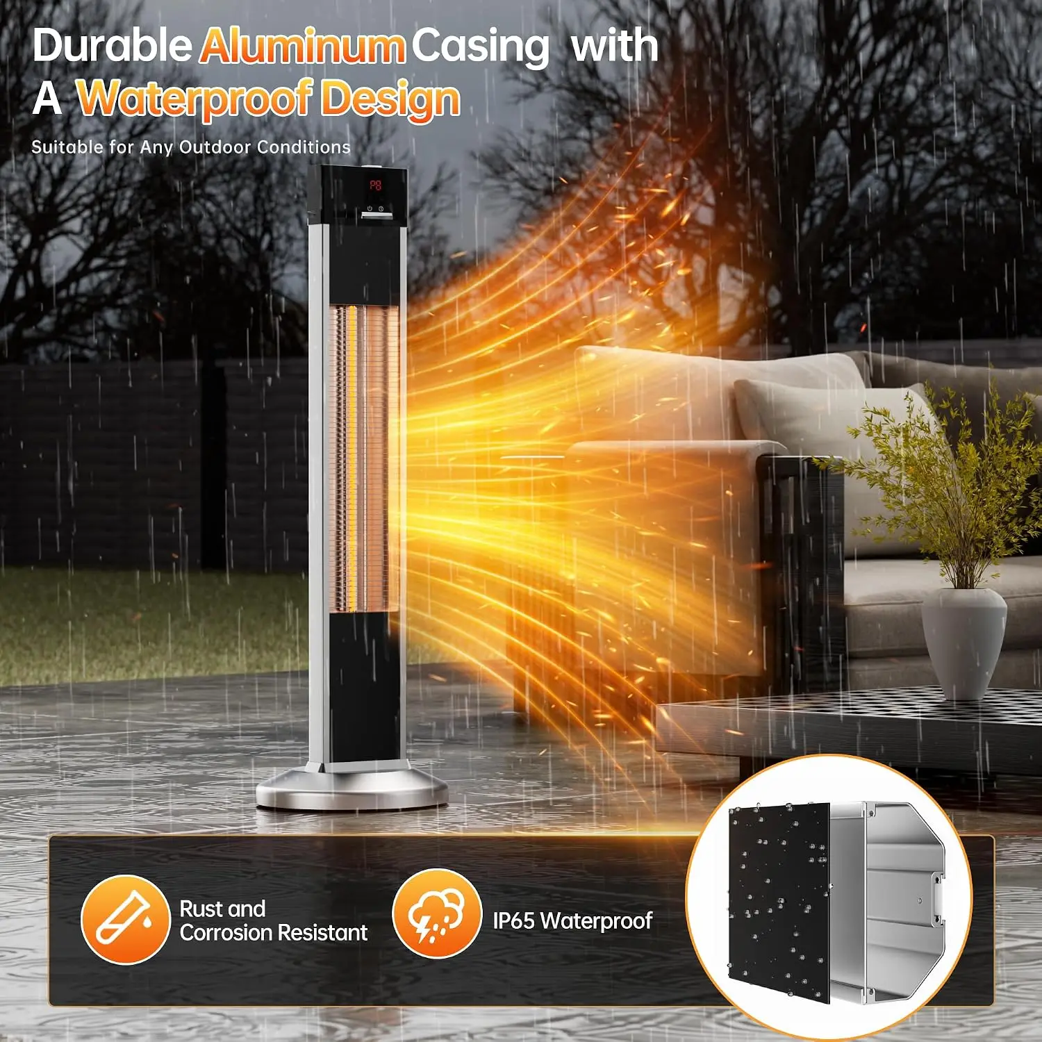 Outdoor Electric Infrared Patio Heater, Portable Carbon Fiber Freestanding Design with Remote Control for Backyard, Garden, Porch and Deck