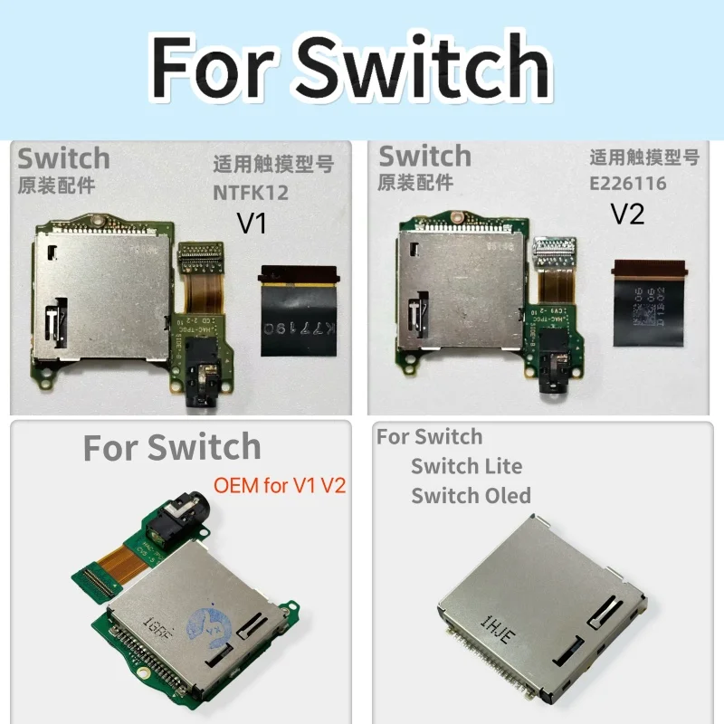 Czytnik Gniazdka Kasety do Gier Nintendo Switch V1 V2 z Portem Słuchawkowym do Kart NS, Płytka Slotu na Karty SD TF