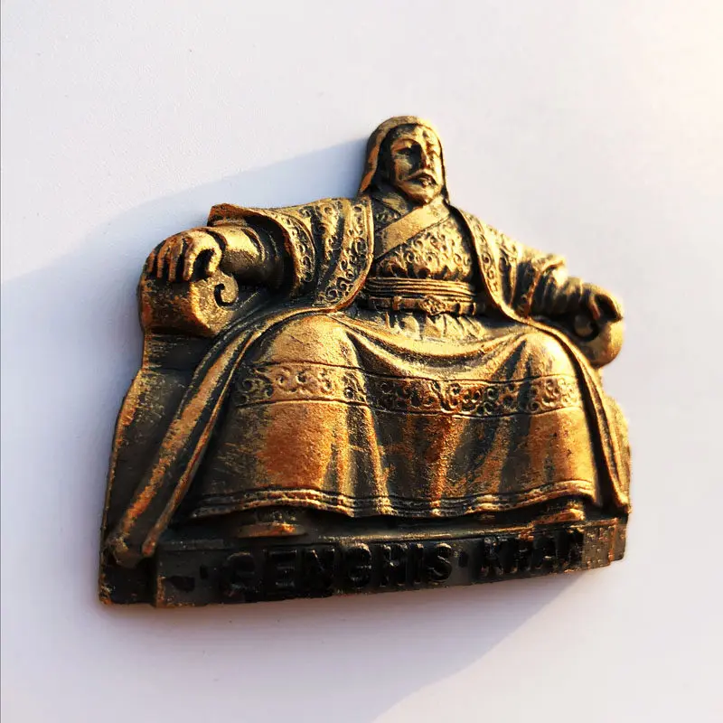 Mongolia Ulaanbaatar National Palace Tourist Souvenirs Genghis Khan Statue Crafts Resin Magnetic Refrigerator Stickers