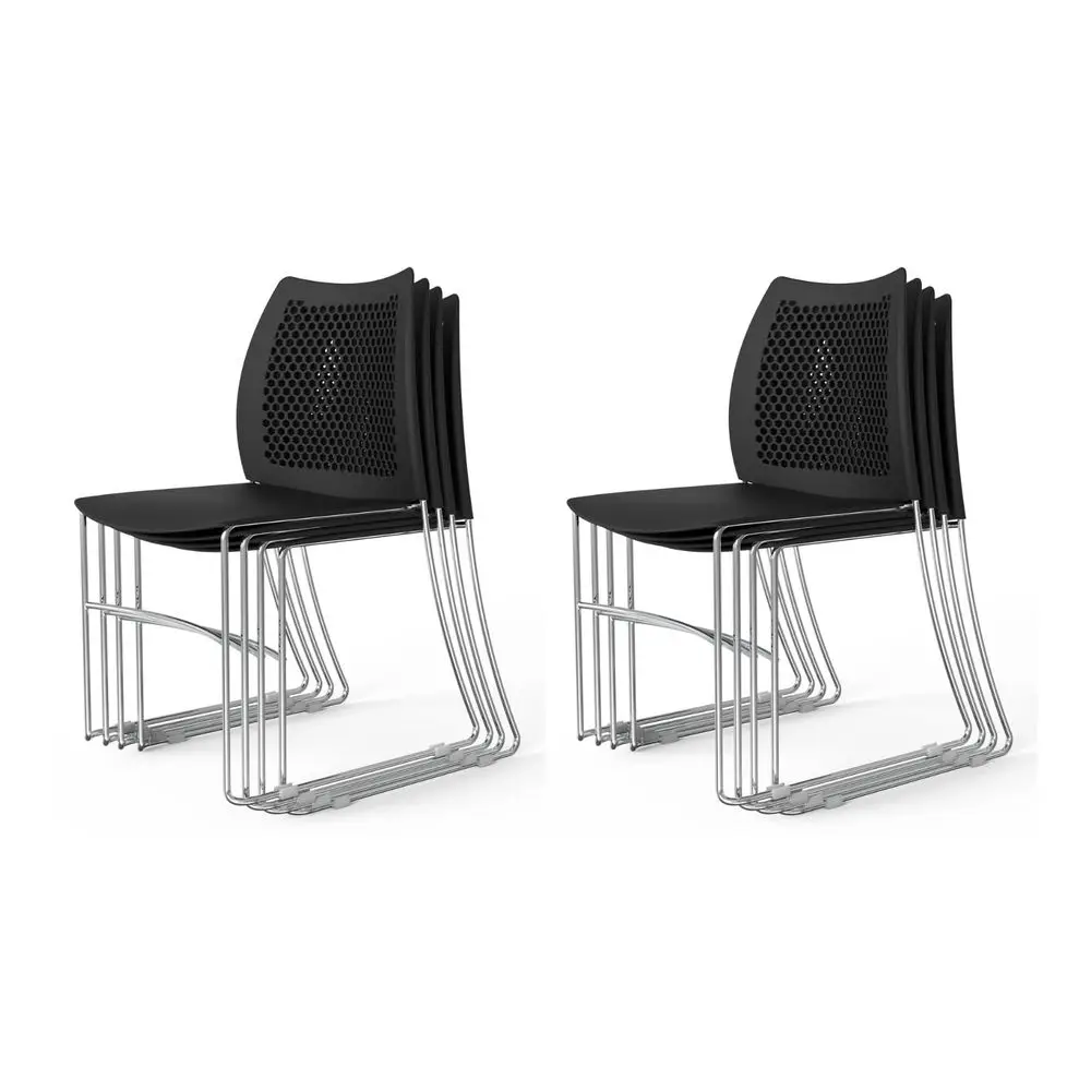 

Stacking Chairs Set of 8 Stackable Office Chairs with Metal Sled Base, Ergonomic Plastic Seat amp Holes Back, Stacking Chairs f