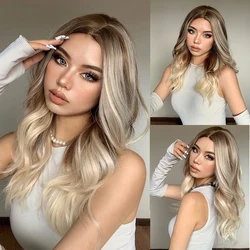 Highlight Wig Synthetic Lace Front Wig Dark Ash Blonde Layered Wavy Wig Human Hair Wigs 10% Mixed Heat Resistant Daily Cosplay