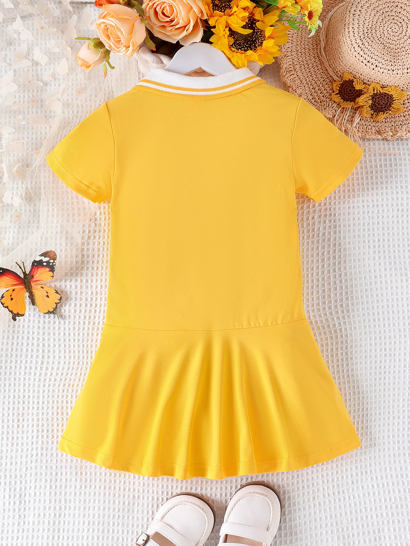 Summer New Style 4-7 Year Old Girl Soft And Comfortable Gentle And Sweet Simple Polo Collar Short-Sleeved Dress