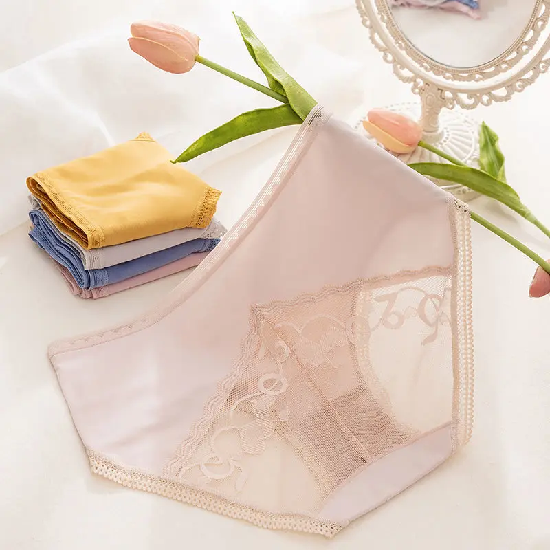 Youpin 3PCS/Set   Fashion Women Panties Ice Silk Mid Waist Sexy Lace  Solid Color Skin-Friendly Ladies Underpants Breathable