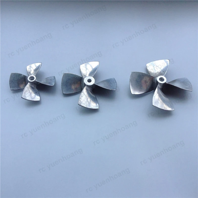 1Pair RC Bait Fishing Boat 4-Blade Paddle Shaft Hole 4mm Outer Dia 44mm 55mm 60mm Metal Propeller Large Thrust Props Replace