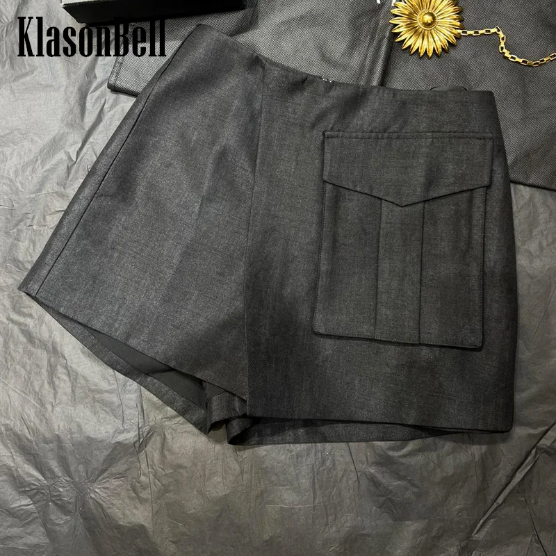 

8.2 KlasonBell Women New Silk Wool Blend Fake Two Piece Skirt Shorts Big Pocket Decoration High Waist All-matches Shorts