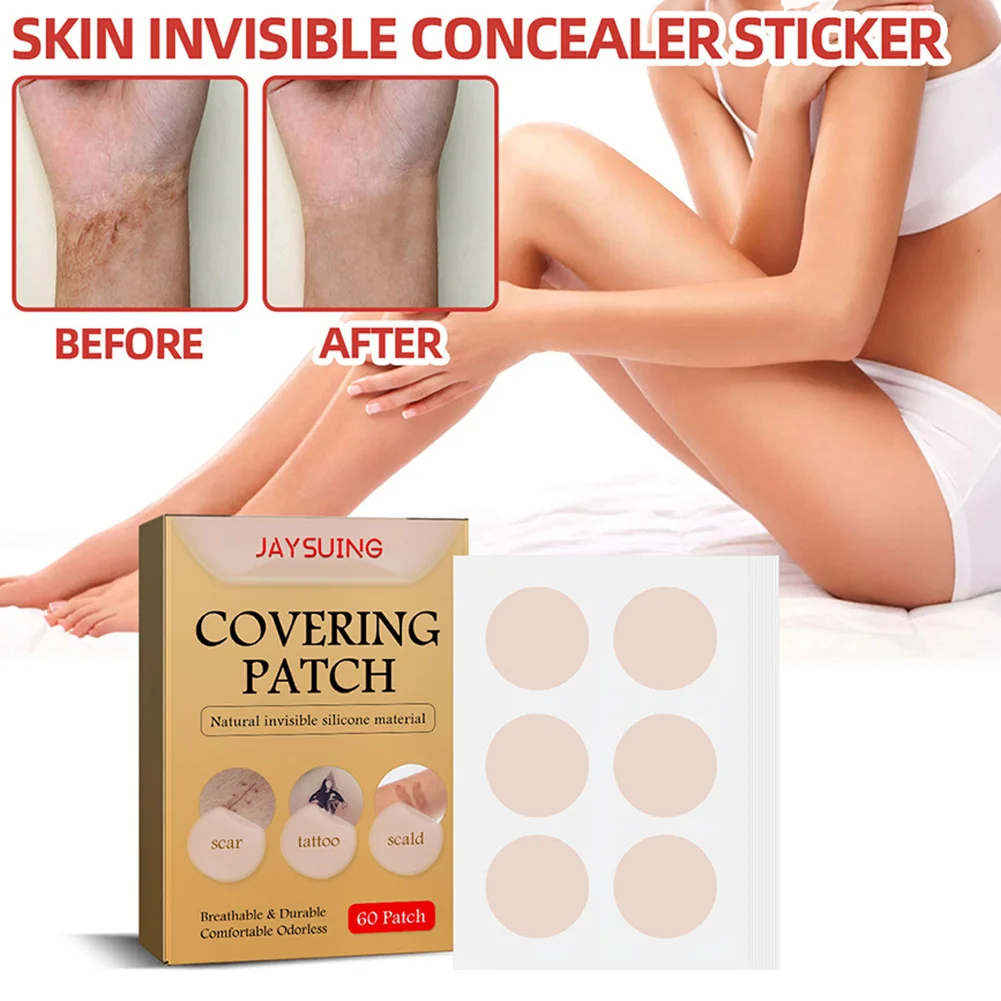 60 Pcs Ultra Thin Skin Tone Concealer Sticker Ultra Thin Patch Tattoo Scar Flaw Concealing Tapes for Tattoo Scar and Birthmarks