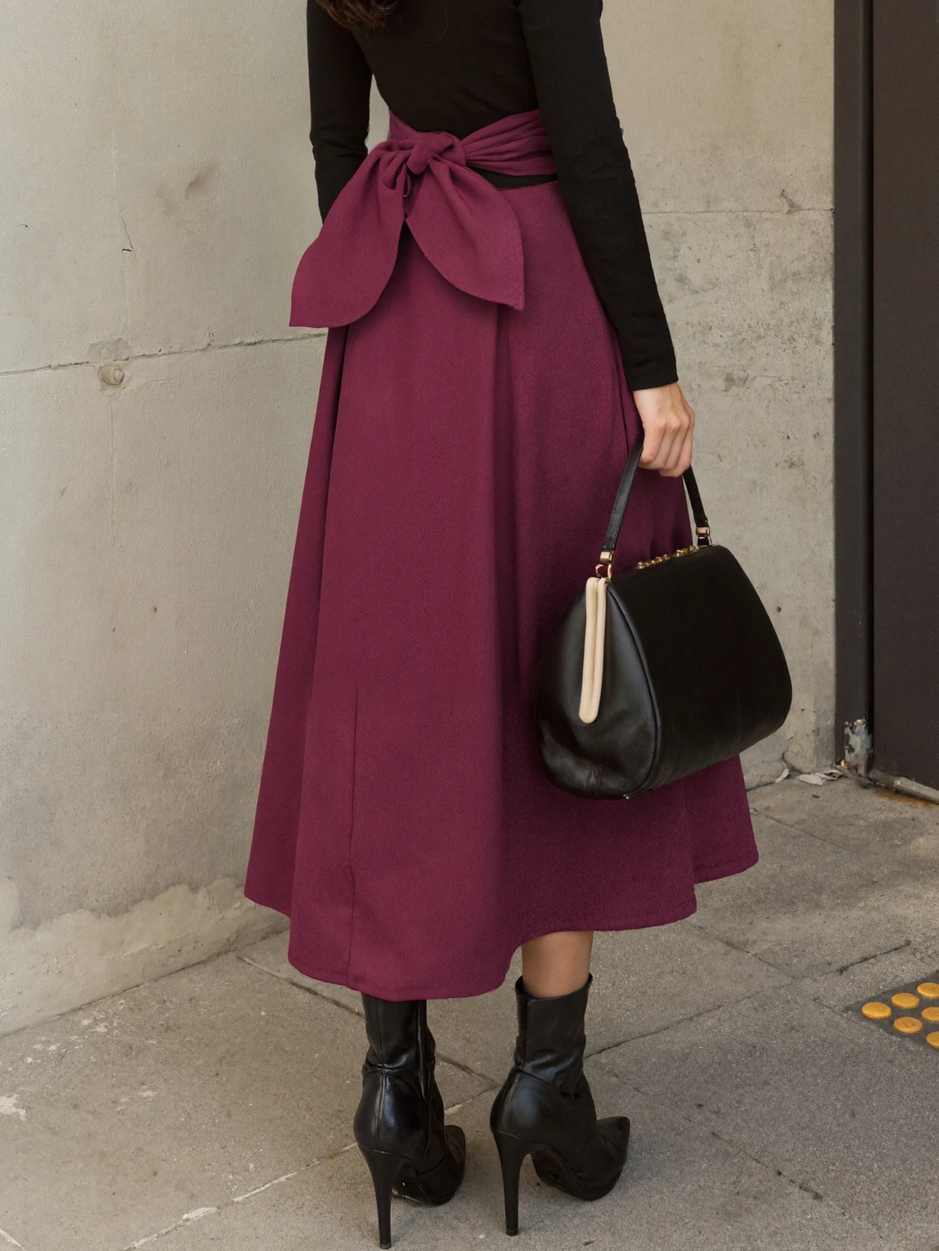 Stylish Solid A-line Skirts for Women Preppy School Style High Elastic Waist Long Skirt With Bow Woman Clothing Women's Skirts - view 2