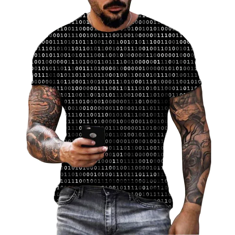 Full Print Gradient Color Geometry Graphic Tshirt For Men New In Summer Men's Short Sleeve Oversized Tshirts Tops Streetwear