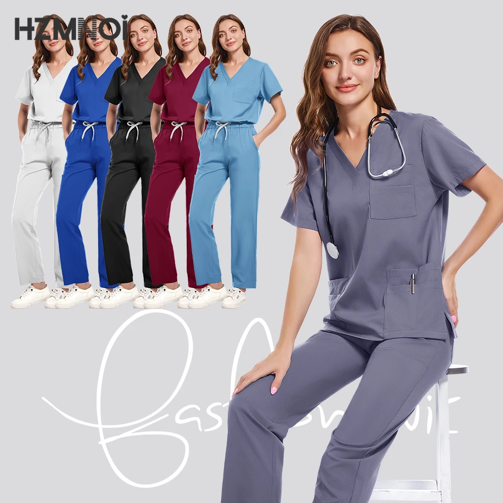 

New Unisex Hospital Scrubs Sets Men Medical Uniforms Doctors Nurses Accessories Dental Clinic Salon Workwear Surgical Clothes