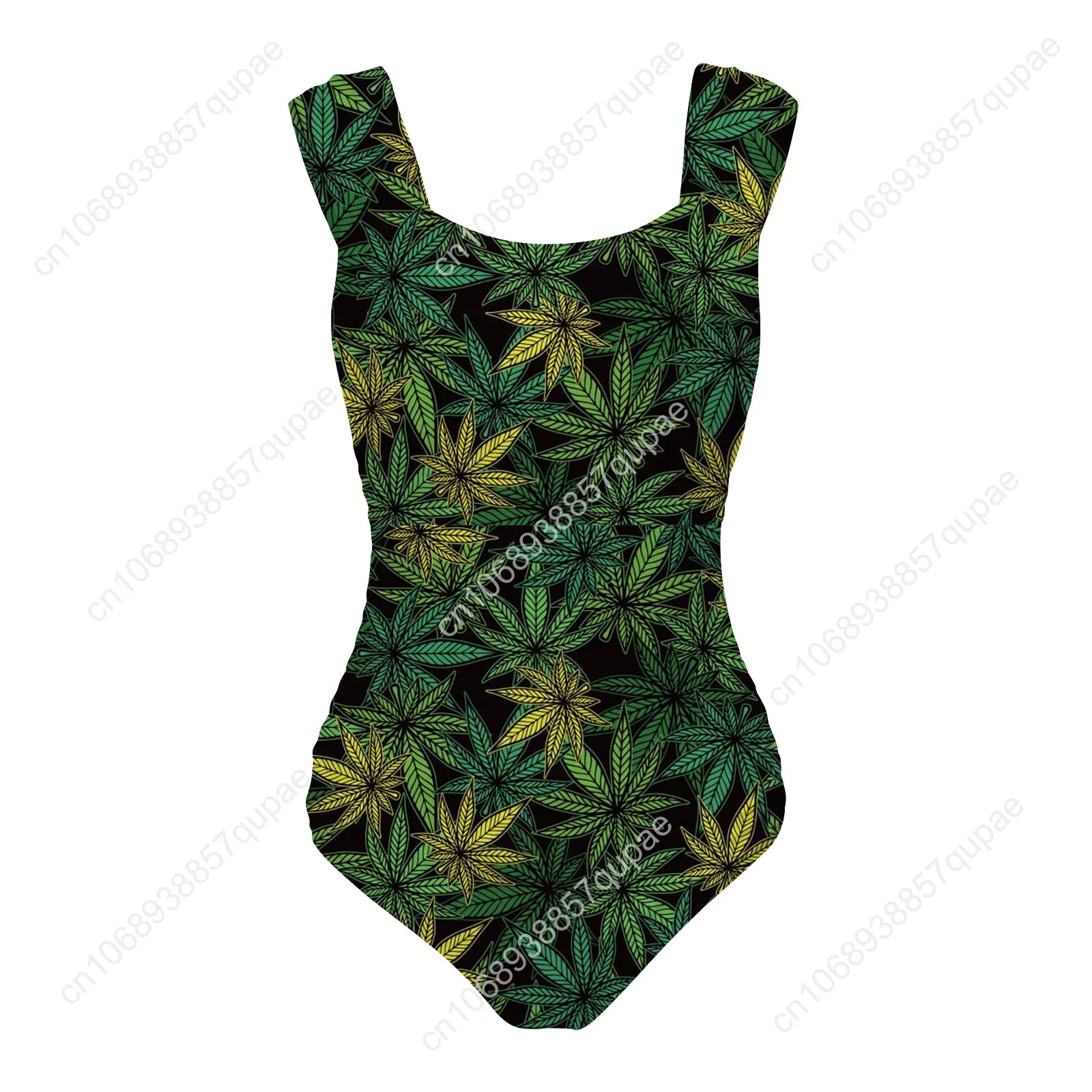 Feuille Weed Rasta MarijuanaYellow vert une pièce maillot de bain large sangle femmes maillots de bain maillots de bain plage Sexy Bikini maillots de bain