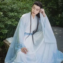 Oversized Hanfu Costume Men Chinese Vintage Blue&White Hanfu Suits Halloween Cosplay Costume Party Outfit Women Plus Size 2XL