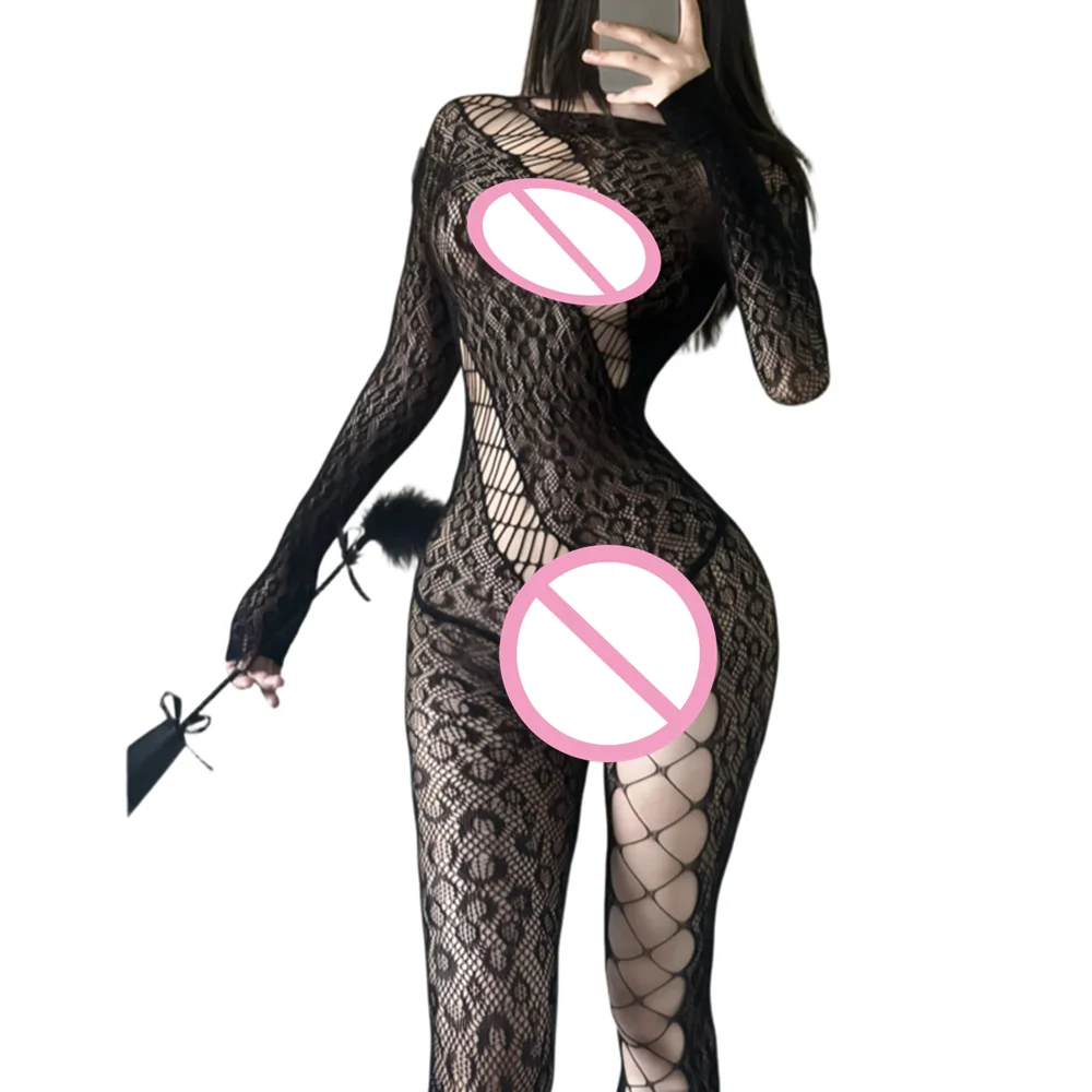 Hot Open Crotch Bodystockings Woman Sexy Lingerie Fishnet Bodysuit Romantic Lace Underwear Erotic Seductive Costume Sex Set
