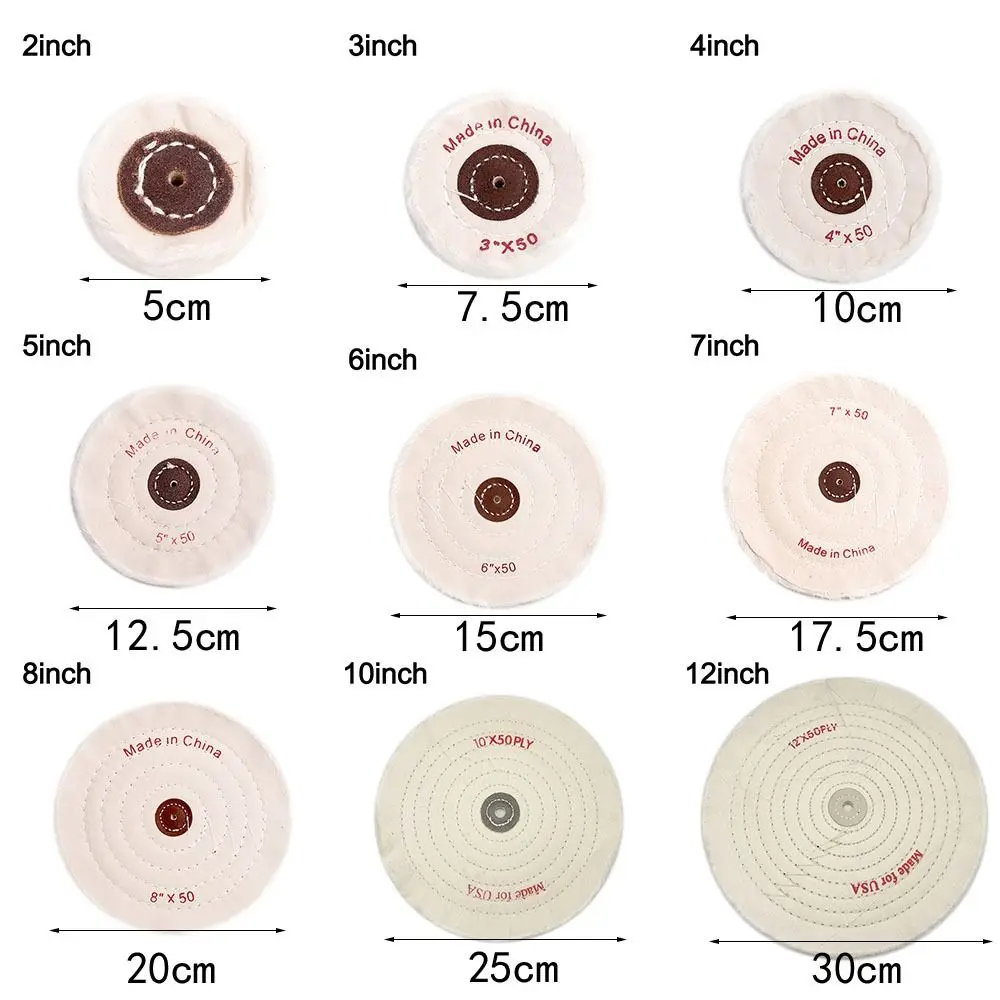 دائم 2-12in عجلات التلميع إطارات لامعة القطن قماش الوبر القماش الأبيض عجلة التلميع عجلة تلميع أدوات المجوهرات