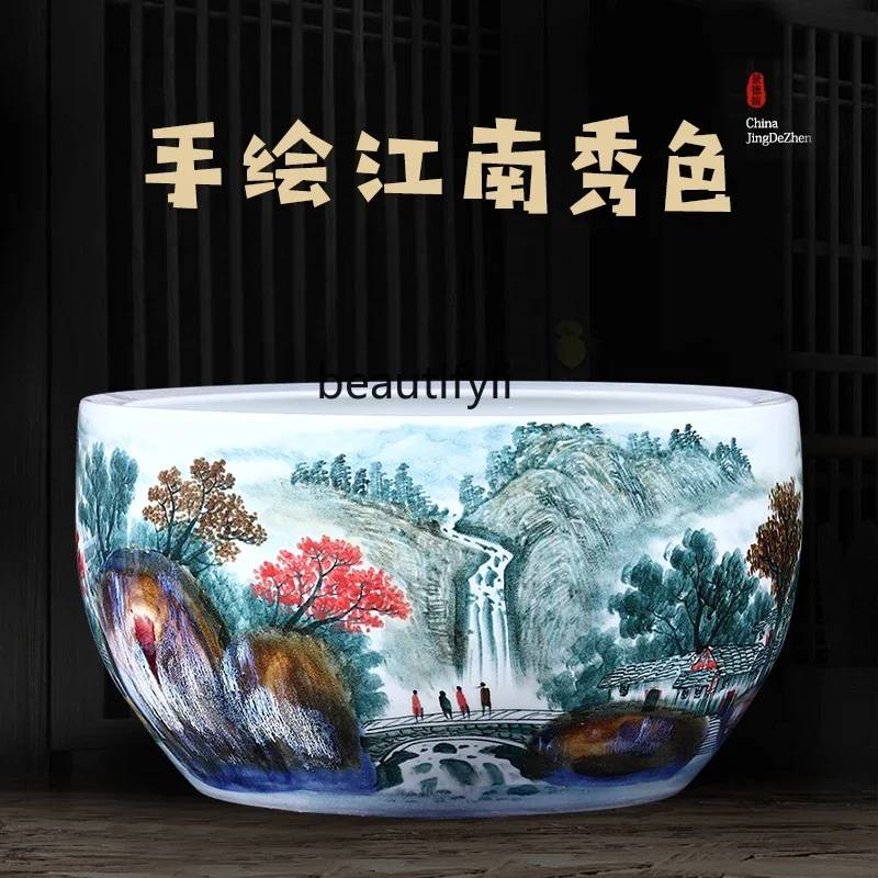 V Hand Painted Ceramic Fish Globe Sleeping Bowl Lotus Lotus Flowerpot Raising Turtle Jar Courtyard Geomancy Decoration