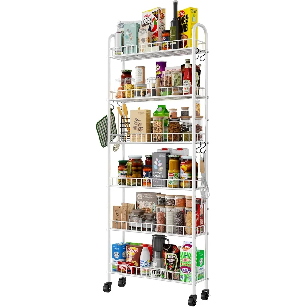 

6 Tier Slim Rolling Storage Cart with Wheels, Metal Mobile Shelving Unit Organizer Utility Cart for Office Bathroom Kitchen Laun