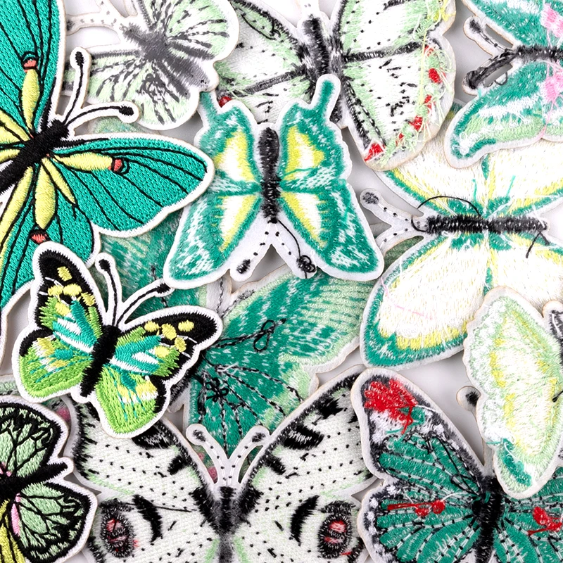 Green Butterfly Embroidery Patches For Clothes Iron on Appliques Badges Women\'s Clothing Headwear Hair Clips Decor Accessories