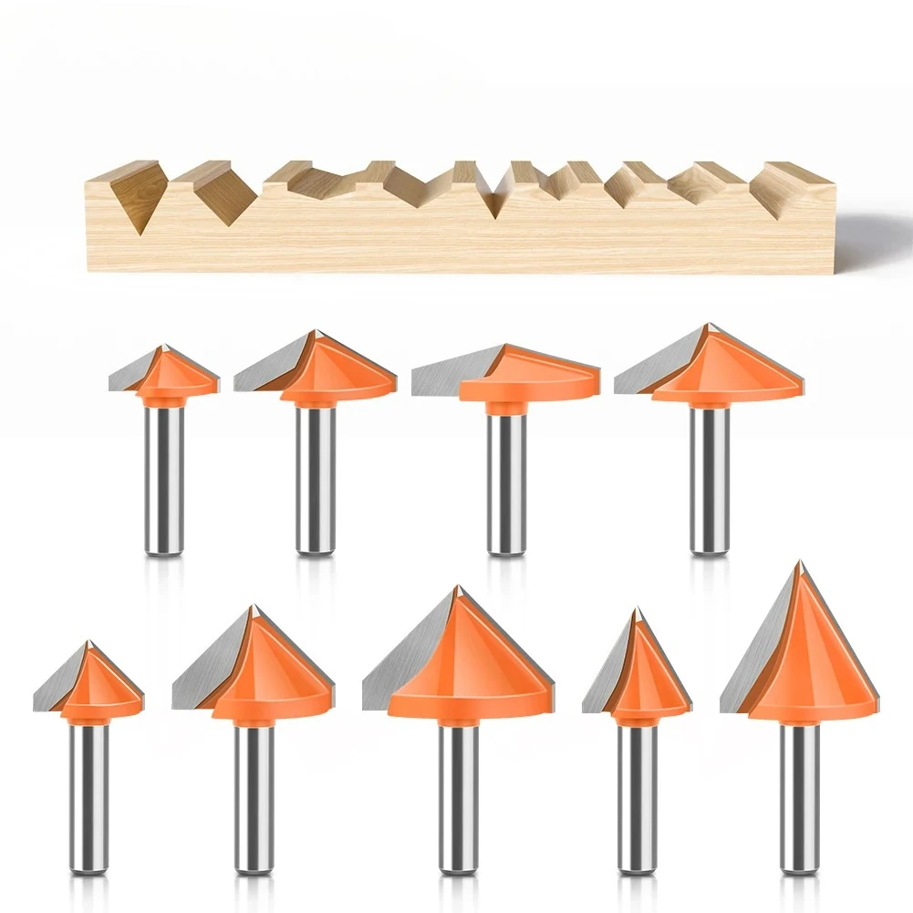

Набор фрез с V-образным пазом и хвостовиком 8 мм 60 ° -150 ° - Твердосплавная гравировка знаков с ЧПУ и резьба по дереву | 4-угольный резак