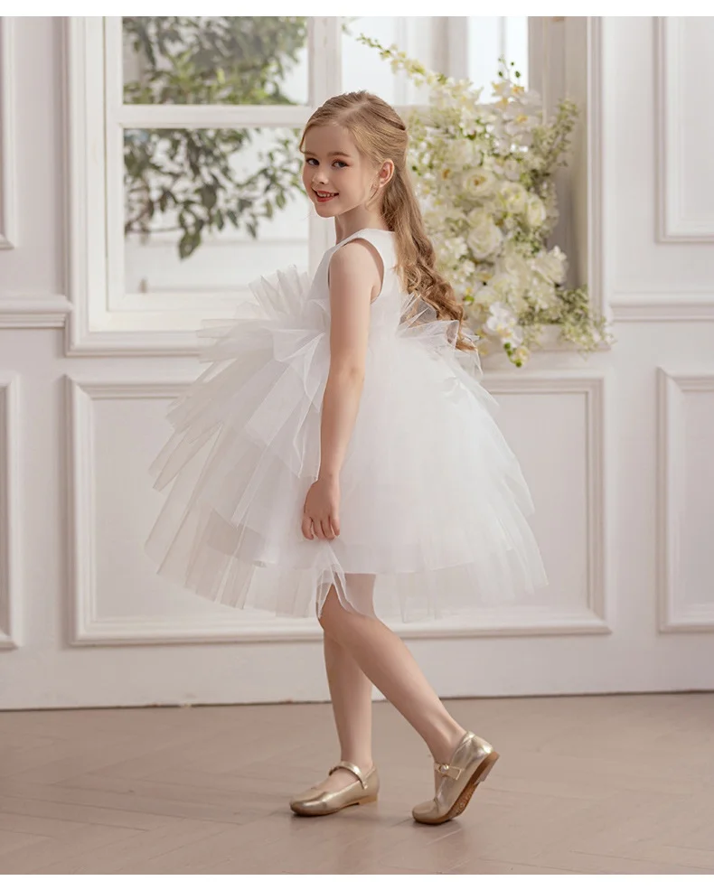 Children's Birthday Party Dress Gown Puffy White Princess Dress Flower Child Wedding Dress Kids Girl Formal Baptismal Costume