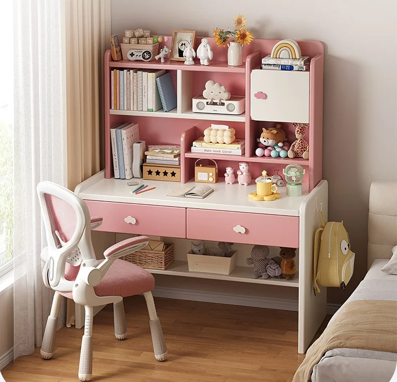 

!@Hot Sales Simple Wooden Computer Desk Set for Bedroom Children's Study Bookcase and Chair Combination for Students