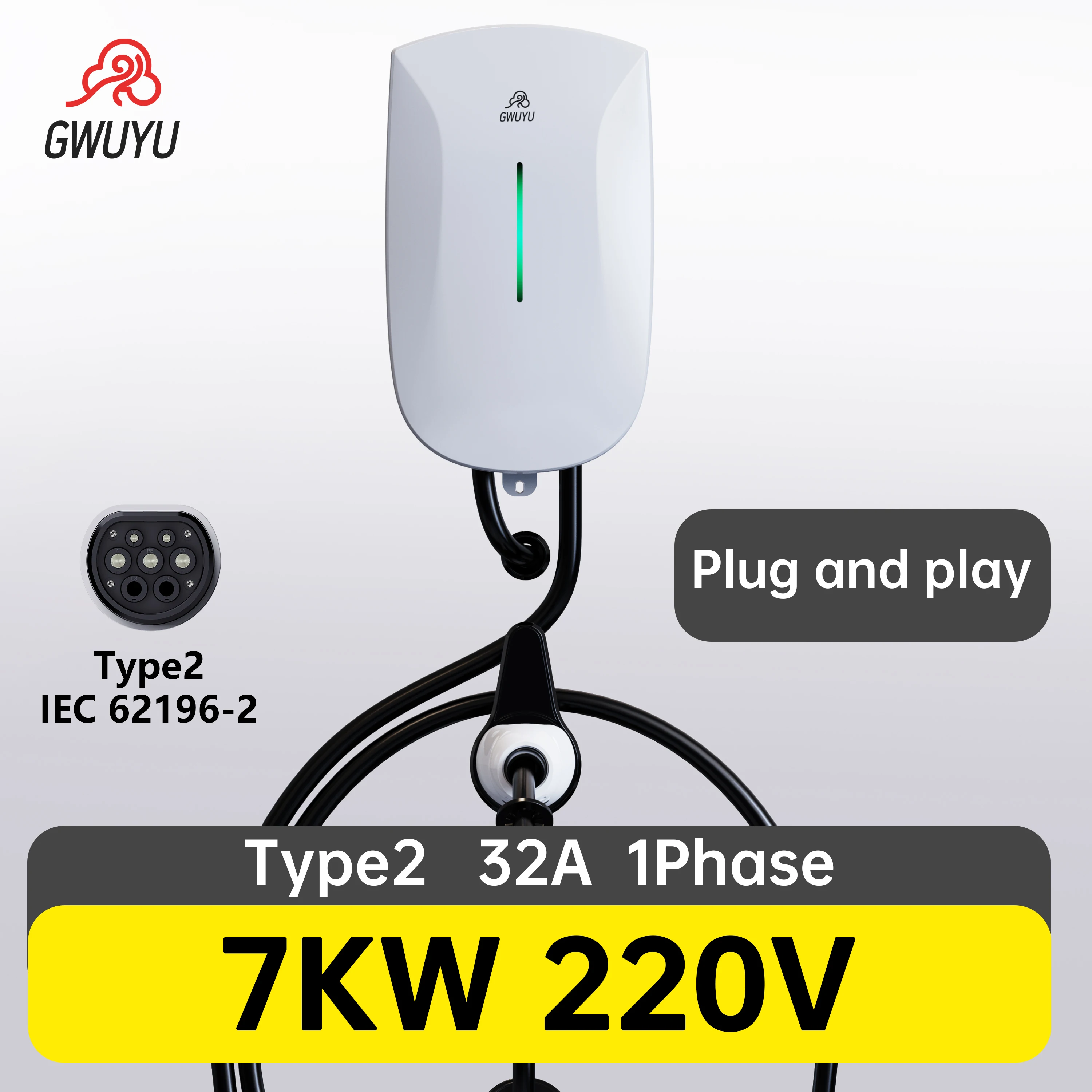 Wallbox EV-Ladegerät 32A 7KW 1Phase 16A 11KW 32A 22KW 3Phase Elektrofahrzeug-Ladestation Typ 2 IEC62196-2 Plug and Play