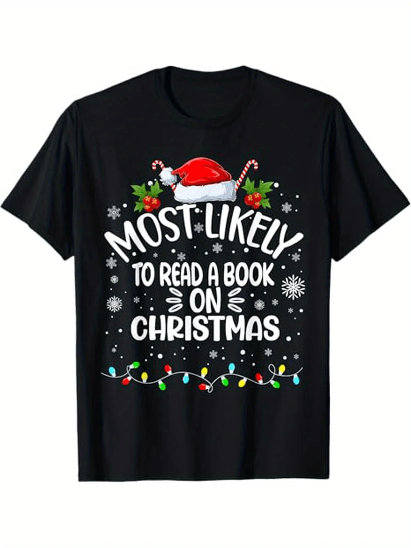 1 T-shirt meest waarschijnlijk om Kerstmis te lezen, 100% katoen, geschikt voor mannen, vrienden en familie, maat S-XXXL, zwart
