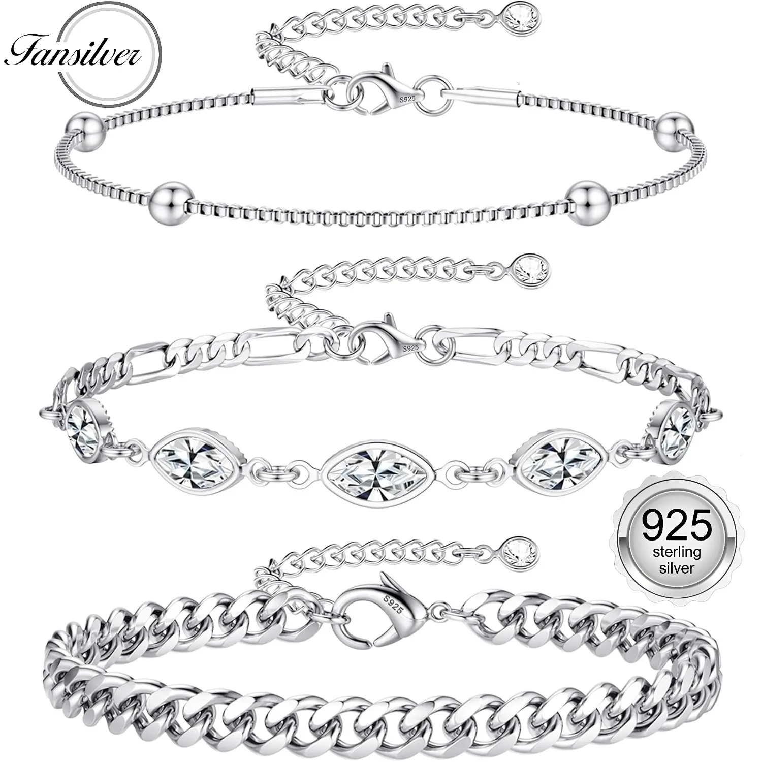 

Fansilver Bracelets for Women 925 Sterling Silver Bracelet Adjustable Layered Dainty Link Bracelet Bangle Wrist Jewelry Gifts