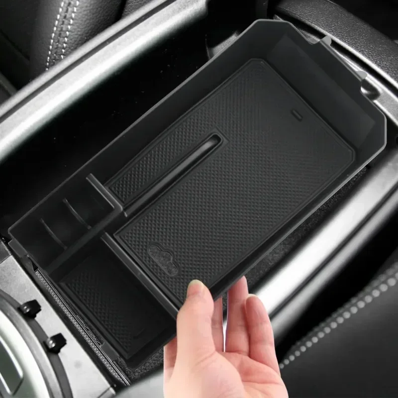 

For Mercedes Benz C Class W205 GLC X253 2015-2022 ABS Black Car Armrest Storage Box Mobile Phone Tray Car Accessories