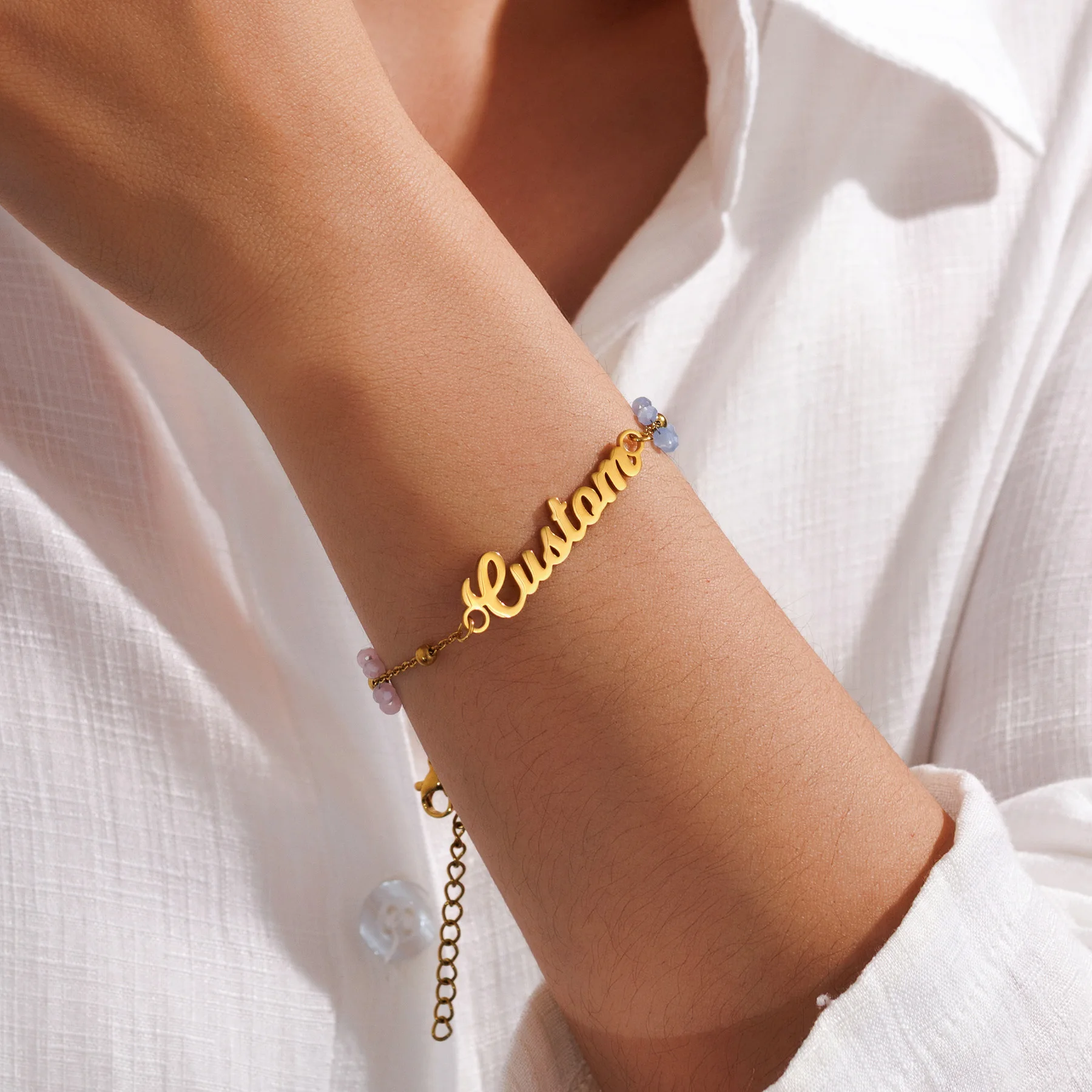 Atoztide Custom Name Jewelry Set Personalized Colorful Flower Chain Necklace Bracelet for Women Stainless Steel Birthday Gift view 6