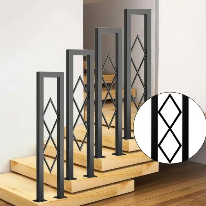 Nordic Simple Rhombus Handrail Stair Railing Wrought Iron Handrail Guardrail Column Indoor Stair Guardrail Gold Column