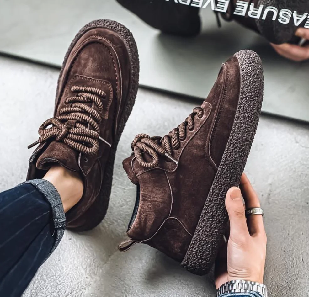 Autumn Men Casual Shoes Suede Leather Work Shoes Male Lace-up Flats Sneakers Light Soft Sole Breathable Walking Driving Shoes