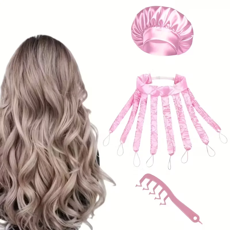 3-teiliges Set für Damen: Heißluftloser Lockenstab und Haarband, Heißluftloser Lockenstab, Satin-Schlafhaube und gewellter Z-Kamm, zum Selbermachen. – Detail 3