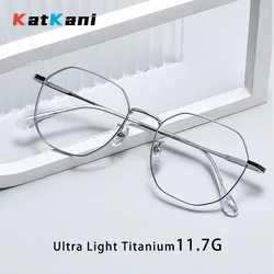 KatKani Fashion Trend Polygonal Eyewear Men Ultra-light Retro Flexible Pure Titanium Optical Prescription Glasses Frame Women