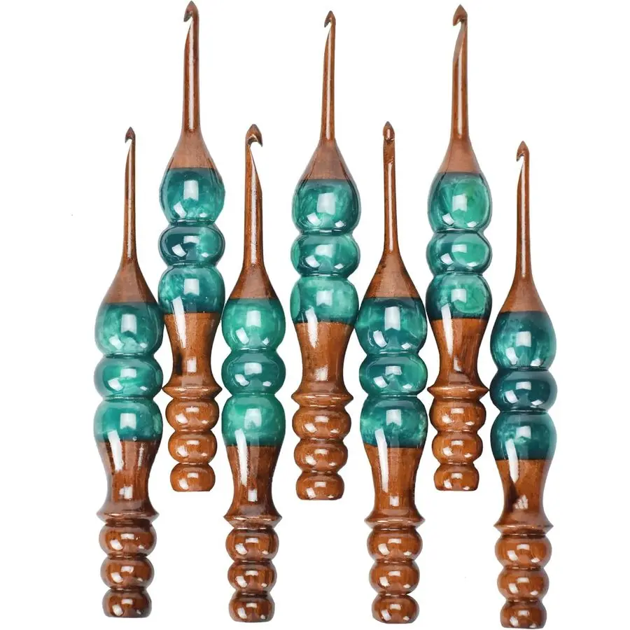 

Набор крючков для рук при артрите, эргономичная мягкая ручка, смесь смолы, набор крючков из индийского палисандра для вязания крючком для вязания крючком усилителя