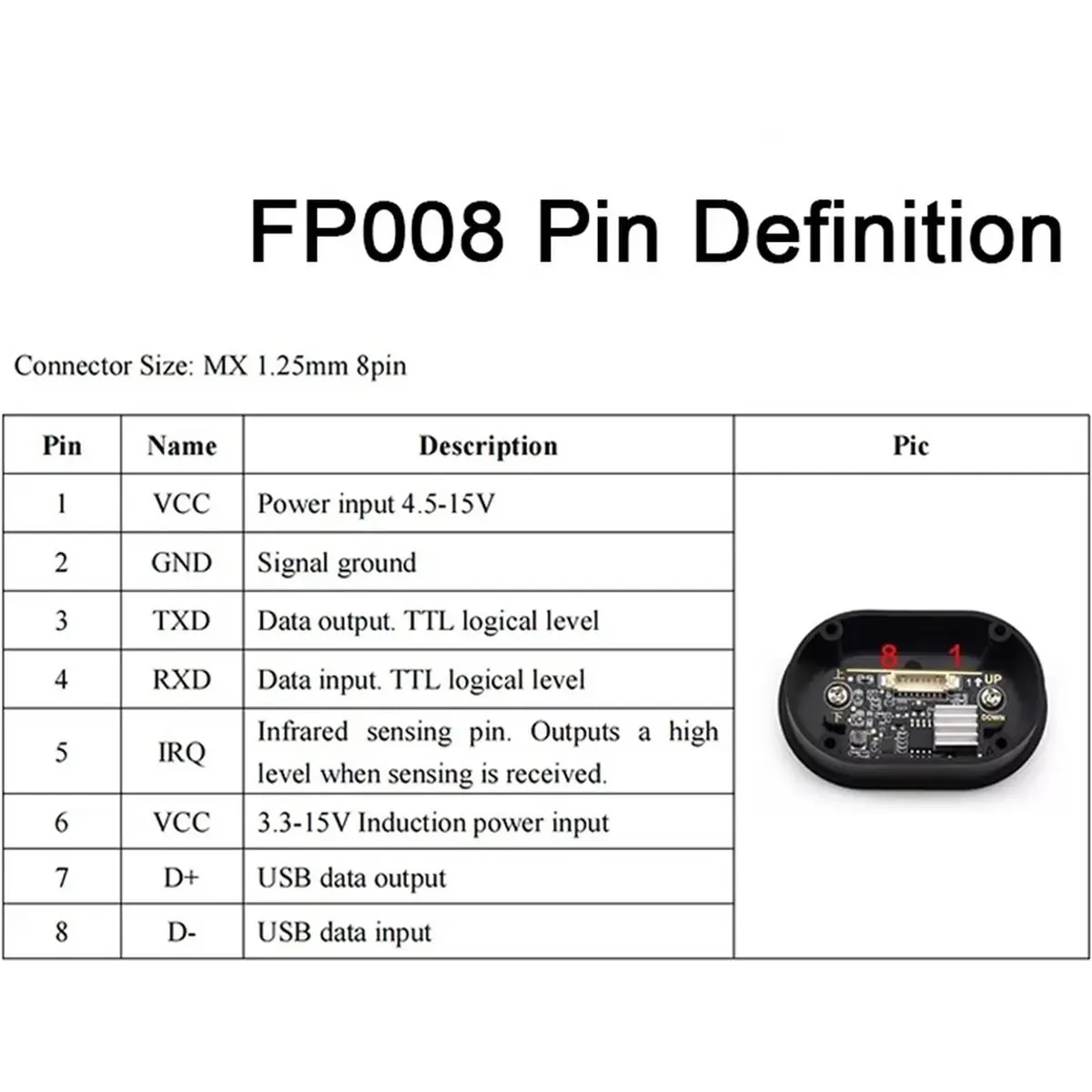 FP008 Double Lens DC4.5-15V Palm Vein Recognition Module USB/UART Infrared Detection 500 Face Capacity