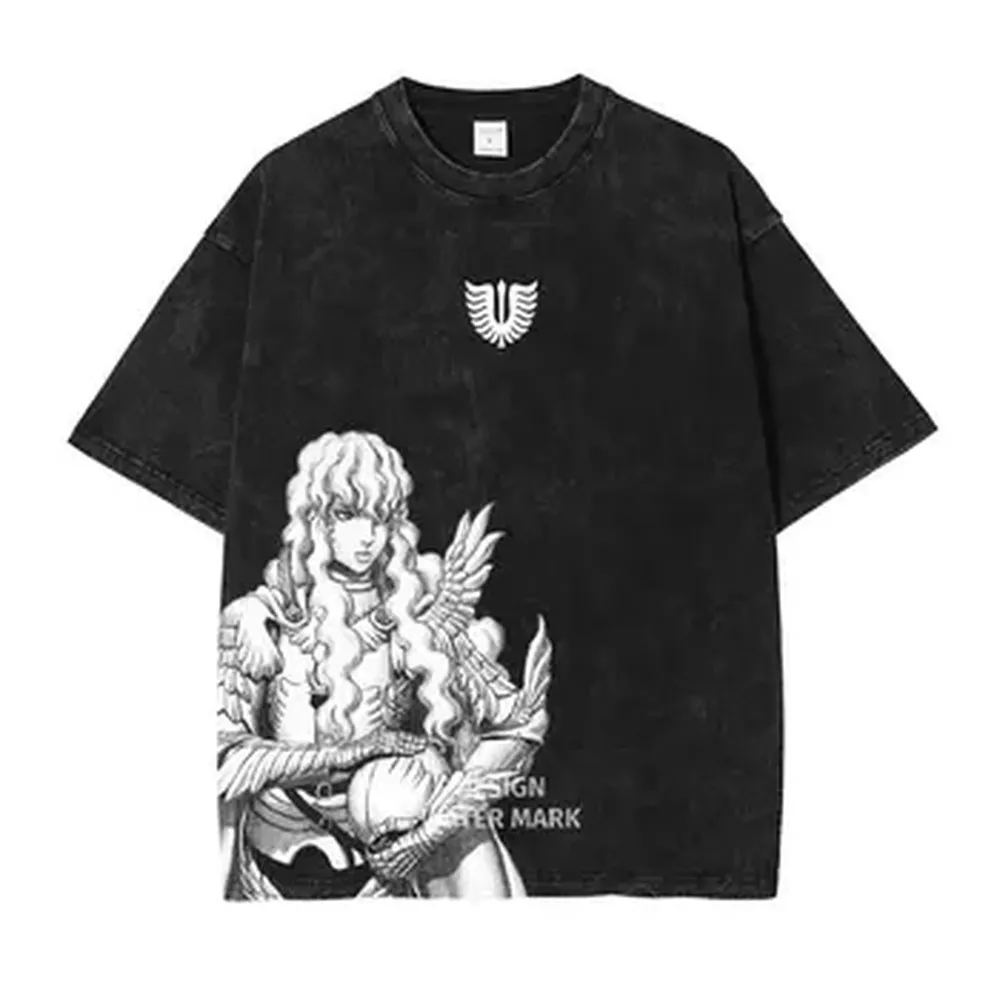 Berserks Mnaga T-shirts Guts Griffith Graphic T Shirt Vintage Washed Oversized T-Shirt Short Sleeve Cotton Tee Men Women Clothes