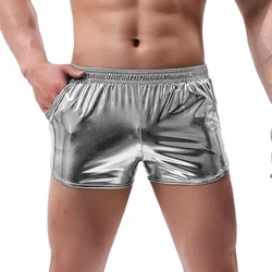 Sexy Side Split Slim Stretch Shorts Men Fashion Shiny Shorts Pajamas Mens Sleepwear Summer Casual Elastic Waist Short Pant Male