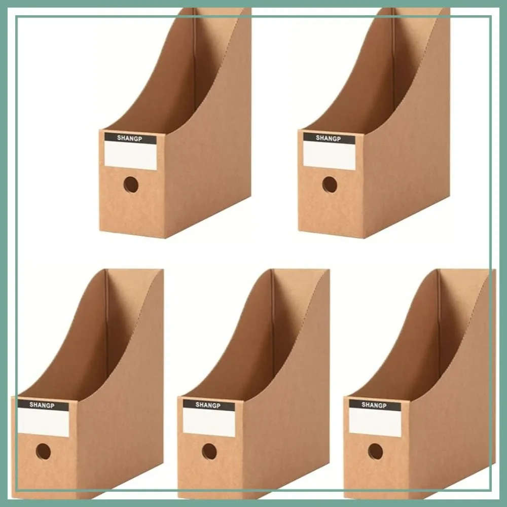 

Foldable Cardboard Magazine Storage Box, Document Rack with Blank Label Stickers for Home School Office, Brown, 5-Pack
